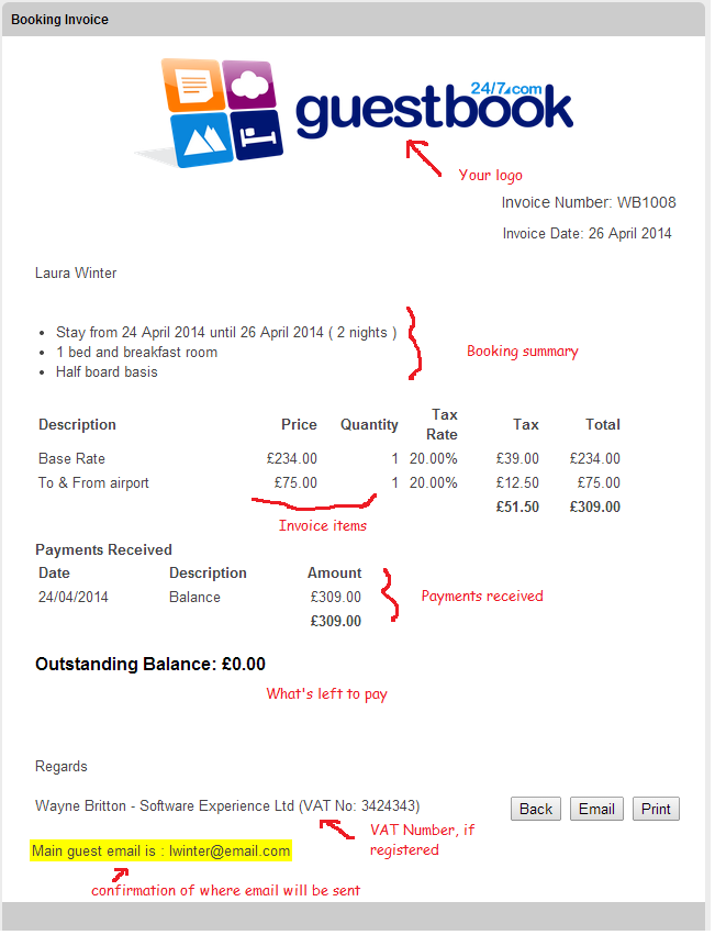 Eaily produce invoices for your accomodation